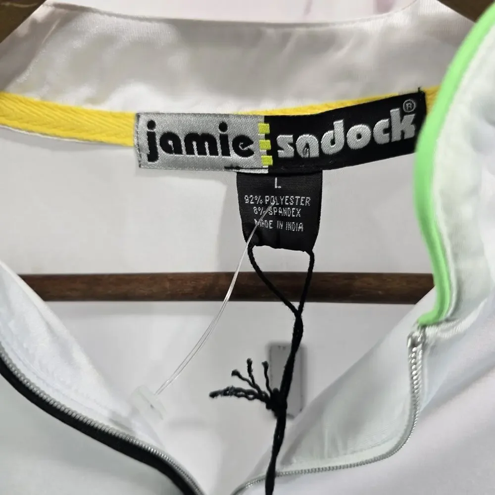 Jamie Sadock Shirt Womens Large White Green Zip Sunsense Cool Tron Mikado